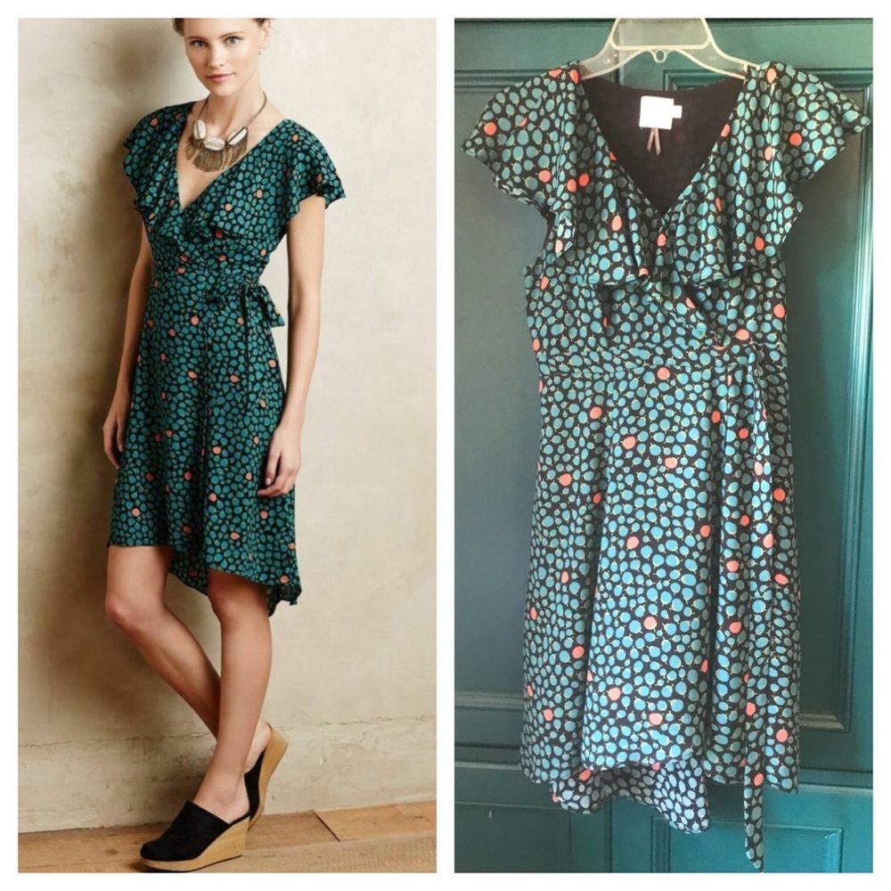 Anthropologie HD in Paris ruffle faux wrap dress sz 0P